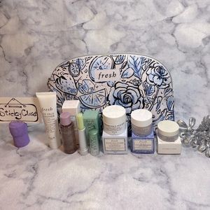 Fresh Skincare Gift Set-Blue Pouch, Cleanser,Lip Mask,Serum,Polish-7pc-BOXED-NEW
